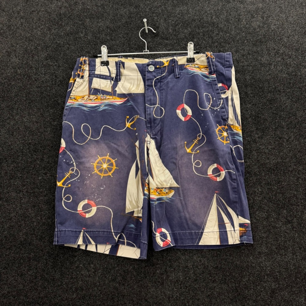 Vintage Polo Ralph Lauren Nautical Sail Shorts Mens 33 Navy Blue Chino Cotton